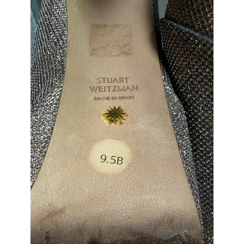 Stuart Weitzman Skyhigh Mary Jane Platform Pumps Metallic Silver Gold 9.5B SD284